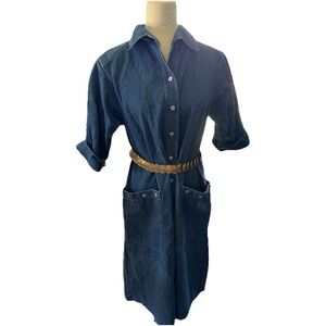 VTG Willi Of California Denim Shirt Dress‎ Western 8 Medium Pockets Pleated Back